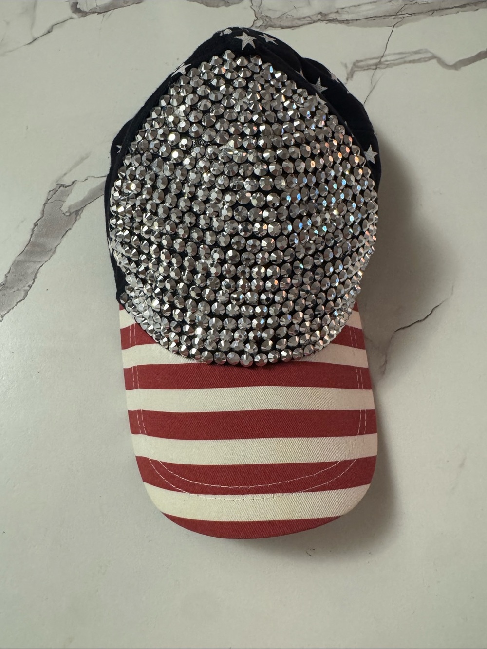Crystal Rhinestone American Flag Baseball Cap - Women Accessories